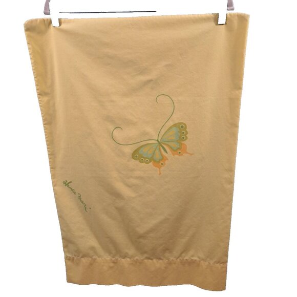 2 Hanae Mori Butterfly Pillowcases Standard Vtg Yellow MCM Retro Hippie 60s 70s - Picture 2 of 11